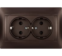 Розетка двойная 2П+З 16А 250В с защитными шторками TDM ELECTRIC шоколад, серия "Лама" SQ1815-0513