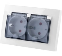 Двойная розетка TDM ELECTRIC 2П+З с защитными шторками и прозрачной крышкой 16А 250В IP44 белая Таймыр SQ1814-0077