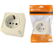 Розетка TDM ELECTRIC 2П+3 открытой установки IP20 16А 250В (керамика) слоновая кость "Ладога" SQ1801-0211