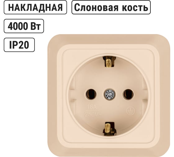 Розетка TDM ELECTRIC 2П+3 открытой установки IP20 16А 250В (керамика) слоновая кость "Ладога" SQ1801-0211
