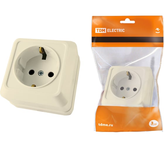 Розетка TDM ELECTRIC 2П+3 открытой установки IP20 16А 250В (керамика) слоновая кость "Ладога" SQ1801-0211 1