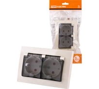 Двойная розетка TDM ELECTRIC 2П+З с защитными шторками и прозрачной крышкой 16А 250В IP44 слоновая кость Таймыр SQ1814-0177