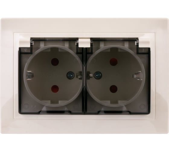 Двойная розетка TDM ELECTRIC 2П+З с защитными шторками и прозрачной крышкой 16А 250В IP44 слоновая кость Таймыр SQ1814-0177