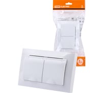 Двойная розетка TDM ELECTRIC 2П+З с защитными шторками и крышкой 16А 250В IP44 белая Таймыр SQ1814-0076
