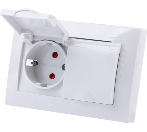 Двойная розетка TDM ELECTRIC 2П+З с защитными шторками и крышкой 16А 250В IP44 белая Таймыр SQ1814-0076
