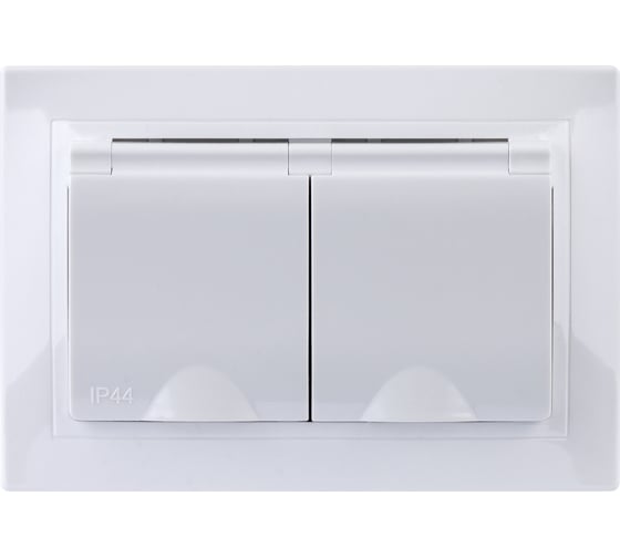 Двойная розетка TDM ELECTRIC 2П+З с защитными шторками и крышкой 16А 250В IP44 белая Таймыр SQ1814-0076
