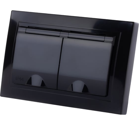 Двойная розетка TDM ELECTRIC 2П+З с защитными шторками и крышкой 16А 250В IP44 антрацит Таймыр SQ1814-0876 1