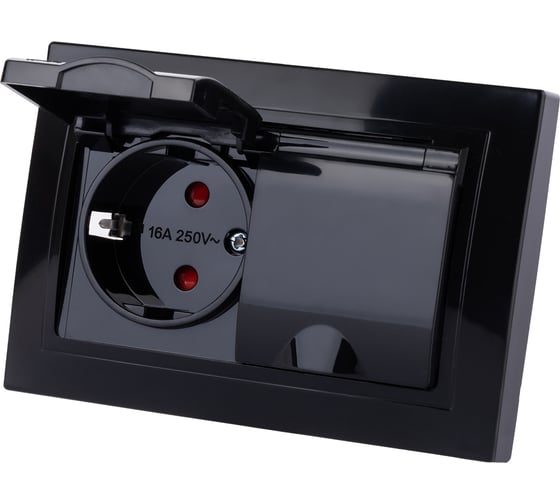 Двойная розетка TDM ELECTRIC 2П+З с защитными шторками и крышкой 16А 250В IP44 антрацит Таймыр SQ1814-0876