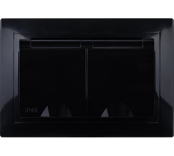 Двойная розетка TDM ELECTRIC 2П+З с защитными шторками и крышкой 16А 250В IP44 антрацит Таймыр SQ1814-0876