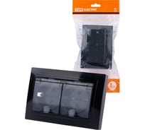 Двойная розетка TDM ELECTRIC 2П+З с защитными шторками и прозрачной крышкой 16А 250В IP44 антрацит Таймыр SQ1814-0877
