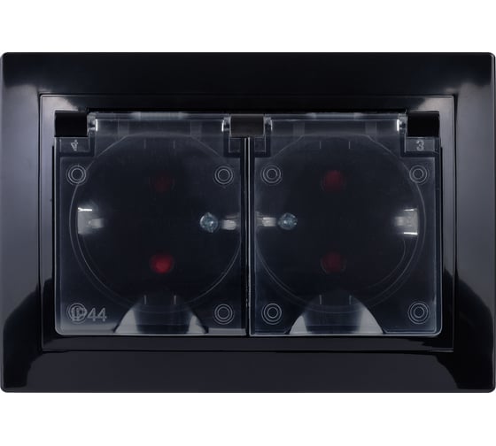 Двойная розетка TDM ELECTRIC 2П+З с защитными шторками и прозрачной крышкой 16А 250В IP44 антрацит Таймыр SQ1814-0877