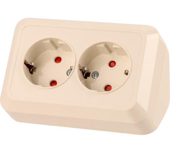 Двойная угловая розетка TDM ELECTRIC 2П+3 открытой установки с защитными шторками IP20 250В 16А слоновая кость "Ладога" SQ1801-0243