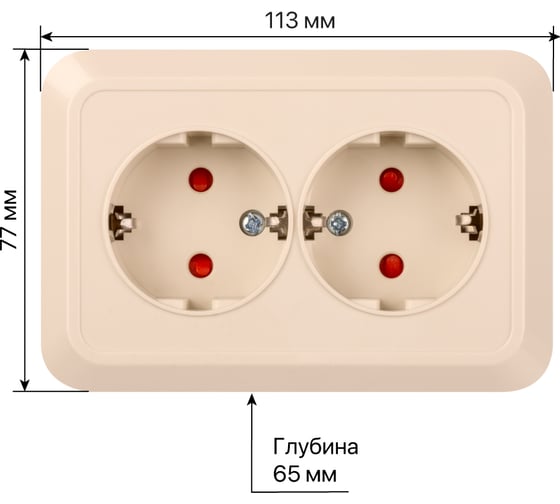 Двойная угловая розетка TDM ELECTRIC 2П+3 открытой установки с защитными шторками IP20 250В 16А слоновая кость "Ладога" SQ1801-0243