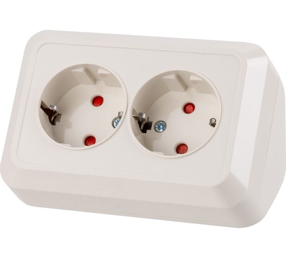 Двойная угловая розетка TDM ELECTRIC 2П+3 открытой установки с защитными шторками IP20 250В 16А слоновая кость "Ладога" SQ1801-0243