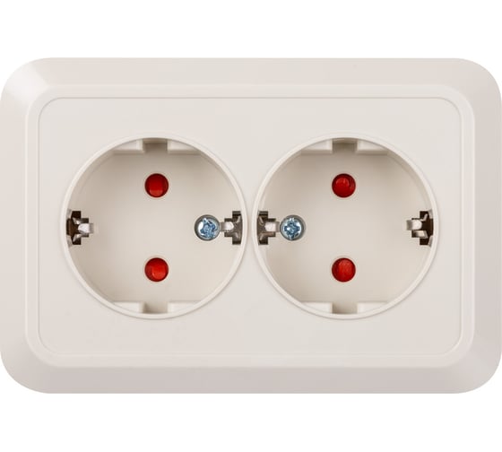 Двойная угловая розетка TDM ELECTRIC 2П+3 открытой установки с защитными шторками IP20 250В 16А слоновая кость "Ладога" SQ1801-0243