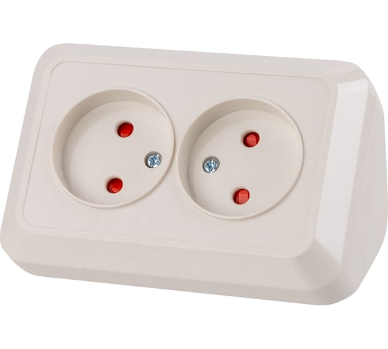 Двойная угловая розетка TDM ELECTRIC 2П открытой установки с защитными шторками IP20 250В 10А слолоная кость "Ладога" SQ1801-0242