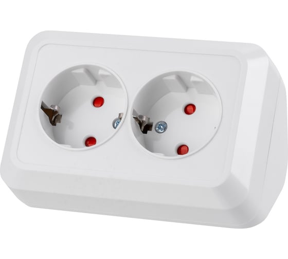 Двойная угловая розетка TDM ELECTRIC 2П+З открытой установки с защитными шторками IP20 250В 16А белая "Ладога" SQ1801-0067