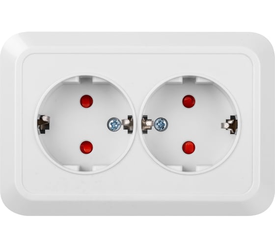 Двойная угловая розетка TDM ELECTRIC 2П+З открытой установки с защитными шторками IP20 250В 16А белая "Ладога" SQ1801-0067