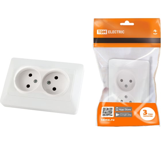 Двойная розетка TDM ELECTRIC 2П 10А 250В белая "Ильмень" SQ1823-0011