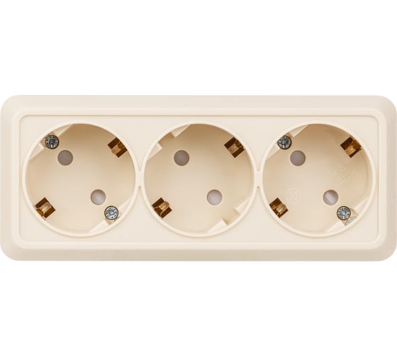 3-х местная горизонтальная розетка TDM ELECTRIC 2П+3 открытой установки IP20 16A с защитными шторками слоновая кость "Ладога" SQ1801-0227