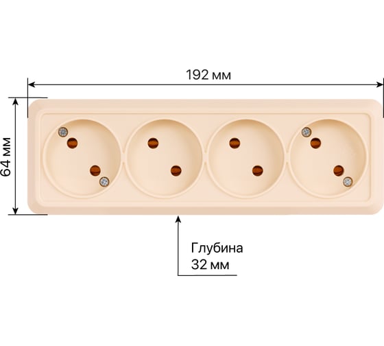 4-х местная горизонтальная розетка TDM ELECTRIC 2П открытой установки IP20 10A слоновая кость "Ладога" SQ1801-0228