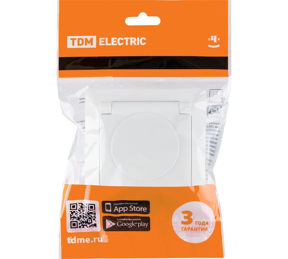 Розетка TDM ELECTRIC 2П+З с защитными шторками и крышкой 16А 250В IP44 белая "Ильмень" SQ1823-0017