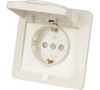 Розетка слоновая кость с защитными шторками и крышкой с заземлением, 16А 250В IP44 серия "Ильмень" TDM ELECTRIC SQ1823-0117
