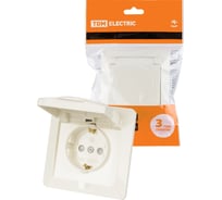 Розетка TDM ELECTRIC 2П+З с защитными шторками и крышкой 16А 250В IP44 слоновая кость "Ильмень" SQ1823-0117