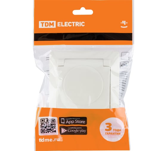 Розетка TDM ELECTRIC 2П+З с защитными шторками и крышкой 16А 250В IP44 слоновая кость "Ильмень" SQ1823-0117