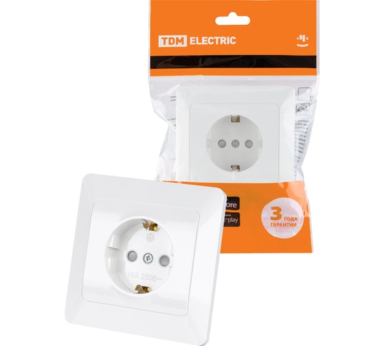 Розетка TDM ELECTRIC 2П+З с защитными шторками 16А 250В белая "Ильмень" SQ1823-0014