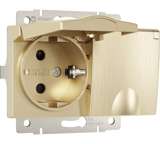 Двойная влагозащищенная розетка WERKEL W1172210 с заземлением с защитными крышками и шторками шампань рифленый a057287