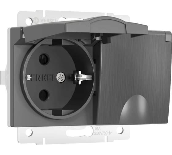 Двойная влагозащищенная розетка WERKEL W1172204 с заземлением с защитными крышками и шторками графит рифленый a057291 1