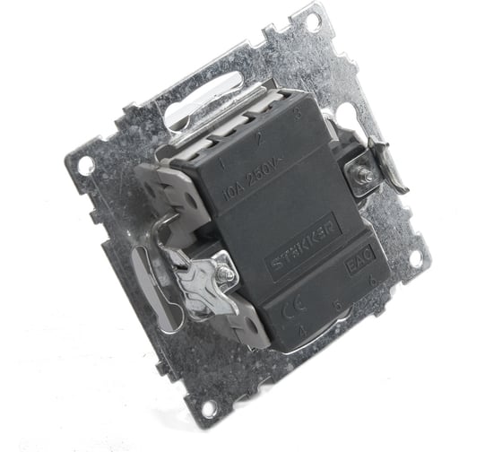 1-клавишный выключатель (механизм) STEKKER GLS10-7103-03, 250V, 10А, серия Катрин, серебро 39575