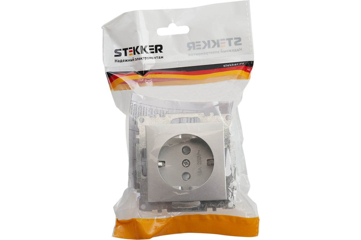 1-местная розетка STEKKER с заземлением (механизм), GLS16-7110-03, 250В ...