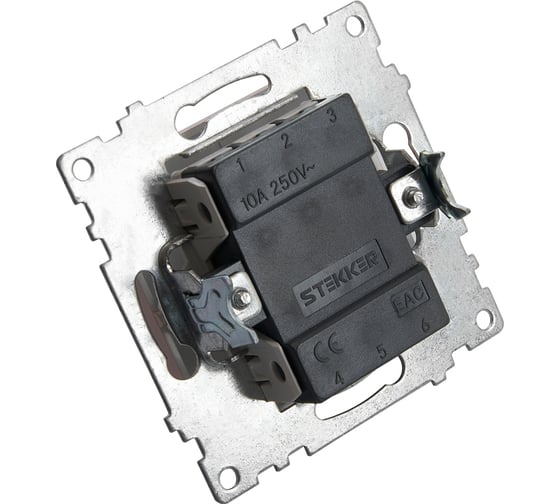 1-клавишный выключатель STEKKER (механизм), GLS10-7105-02, 250V, 10А, серия Катрин, шампань 39590