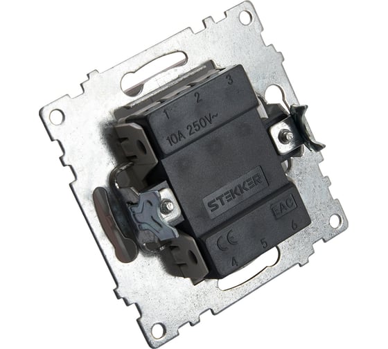 2-клавишный выключатель STEKKER (механизм), GLS10-7104-02, 250V, 10А, серия Катрин, шампань 39592