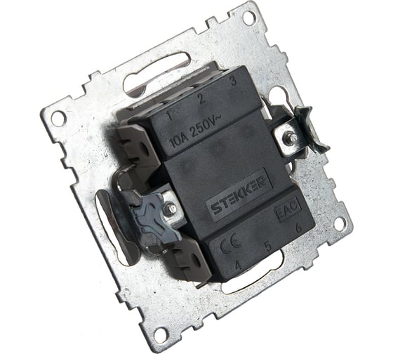 1-клавишный переключатель STEKKER (механизм), GLS10-7105-03, 250V, 10А, серия Катрин, серебро 39576