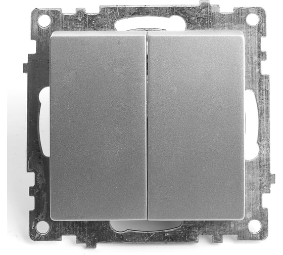 2-клавишный выключатель STEKKER (механизм), GLS10-7104-03, 250V, 10А, серия Катрин, серебро 39578