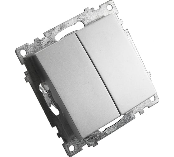 2-клавишный выключатель STEKKER (механизм), GLS10-7104-03, 250V, 10А, серия Катрин, серебро 39578