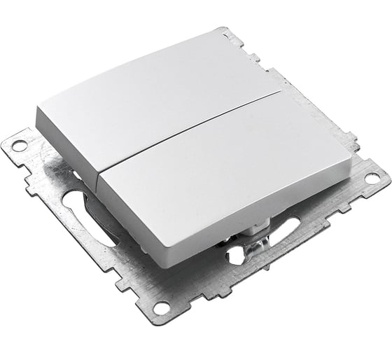 2-клавишный выключатель STEKKER (механизм), GLS10-7104-03, 250V, 10А, серия Катрин, серебро 39578