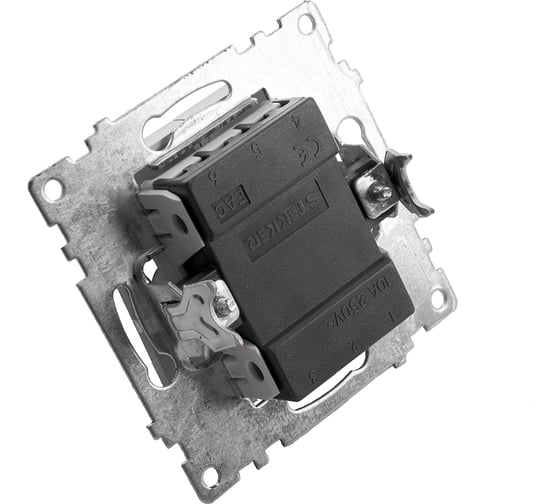 2-клавишный выключатель STEKKER (механизм), GLS10-7104-03, 250V, 10А, серия Катрин, серебро 39578
