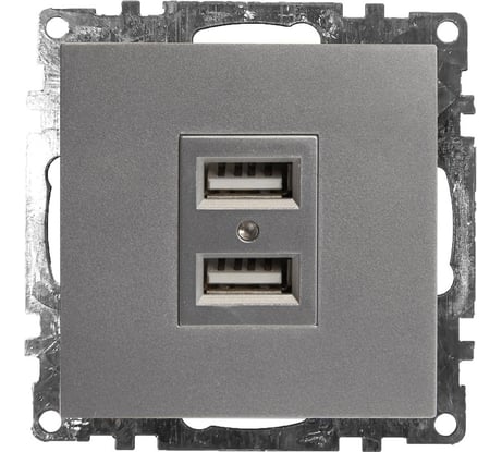 2-местная USB розетка STEKKER (механизм), GLS10-7115-03, 250B, 2,4А, серия Катрин, серебро 39588