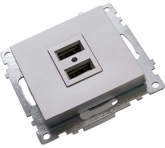 2-местная USB розетка STEKKER (механизм), GLS10-7115-03, 250B, 2,4А, серия Катрин, серебро 39588