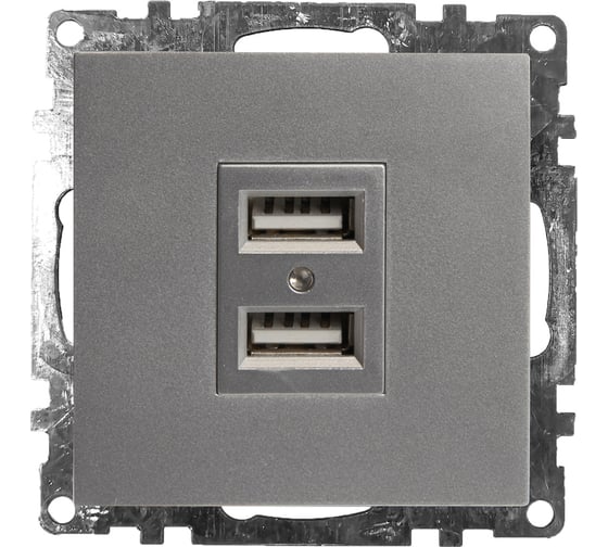 2-местная USB розетка STEKKER (механизм), GLS10-7115-03, 250B, 2,4А, серия Катрин, серебро 39588