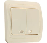 Выключатель LUAZON Lighting "ЕКБ", 10 А, 2 клавиши, скрытый, с подсветкой, бежевый 3092335
