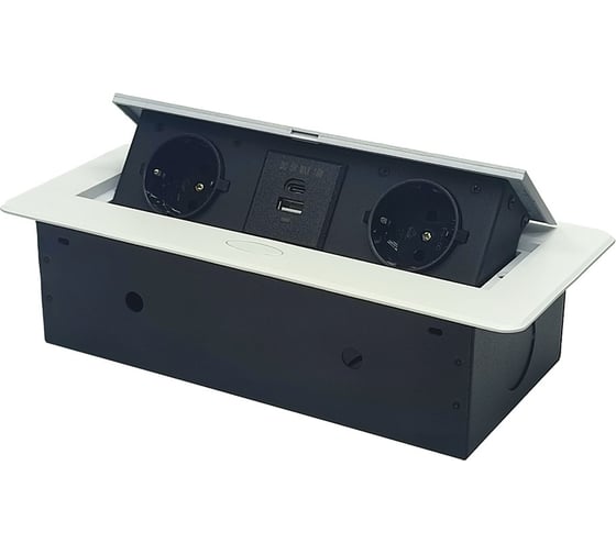 Горизонтальная выдвижная розетка ROCKETSOCKET 2 Euro 16A, USB type A+C с блоком 18W AM-ARL-2EU2AC-11 1