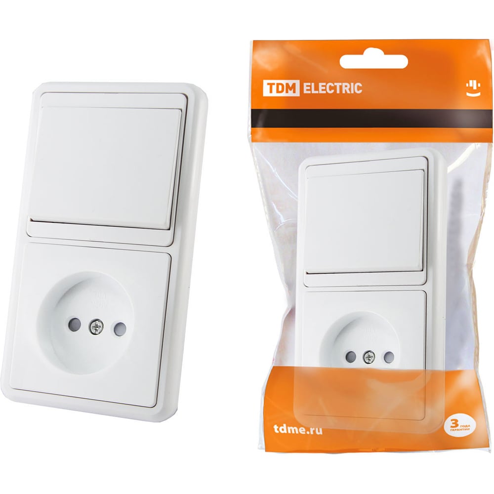 Комбинированный блок TDM БКВР 1-клавишный выключатель + розетка 2П с з ...