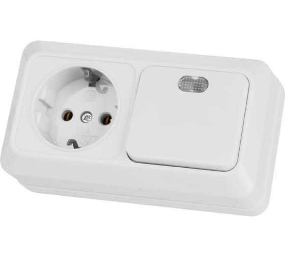 Комбинированный блок TDM ELECTRIC 1-клавишный выключатель с/п 10А + розетка 2П+З 16А 250В БКВР IP20 белый "Ладога" SQ1801-0103 1