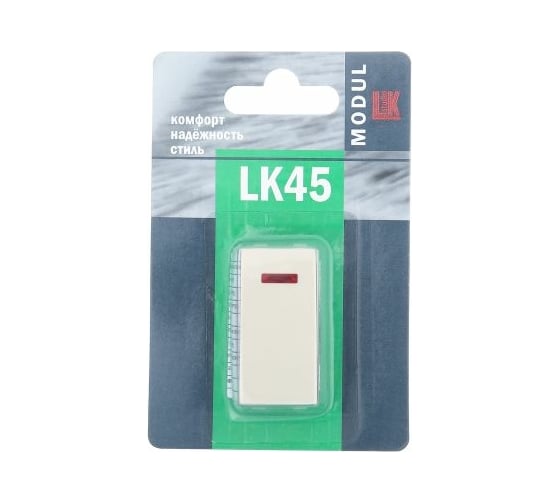 1-клавишный выключатель LK Studio с индикатором 45x22.5 (сх.1L) 16 A. 250 B белый LK45 850304-1
