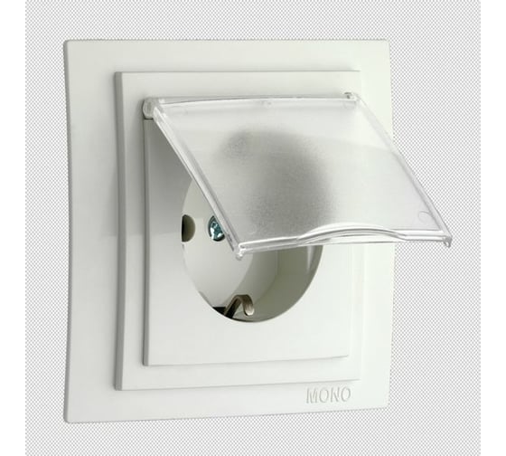 Механизм розетки MONO ELECTRIC L/D с заземлением с крышкой Белая 500-001921-118 1